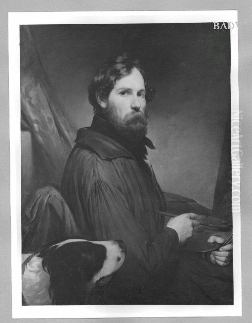 Selbstportrat (mit Hund) Oil Painting by Friedrich von Amerling