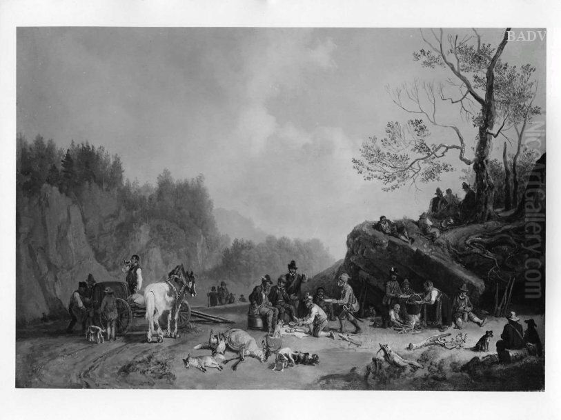 Jagdfruhstuck Oil Painting by Heinrich Burkel