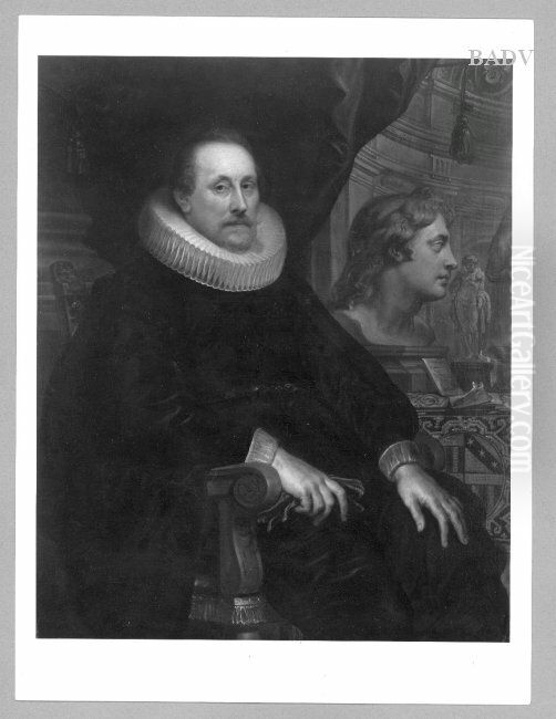 Male portrait with bust of Alexander ? Oil Painting by Gaspar De Crayer