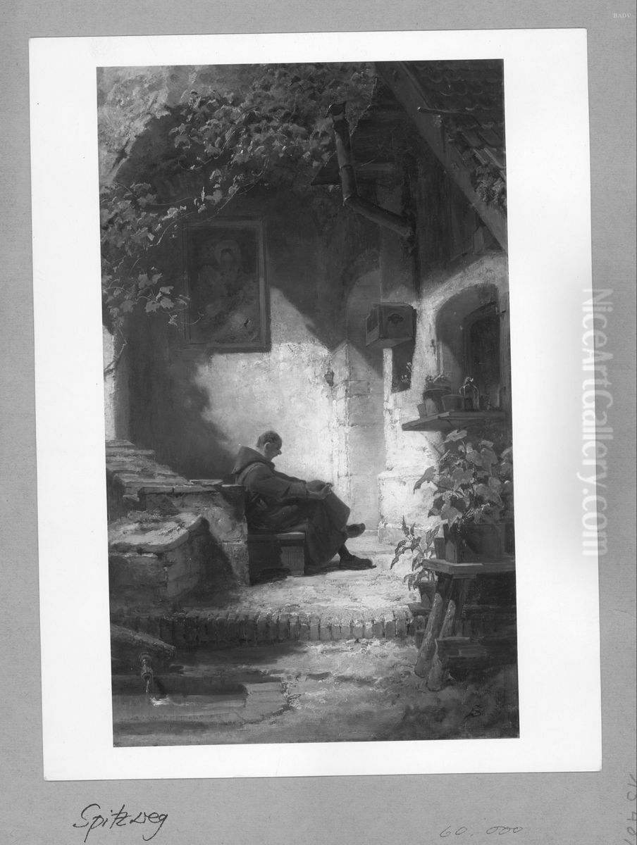 Gardening monk in a small court-yard Oil Painting by Carl Spitzweg