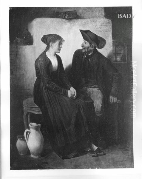 Young girl and peasant Oil Painting by Friedrich Friedlander