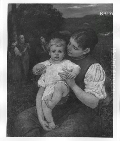 young woman with child Oil Painting by Hans Thoma