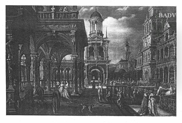 Palaste und Garten mit Saulengang und Figuren Oil Painting by Hans Vredeman de Vries