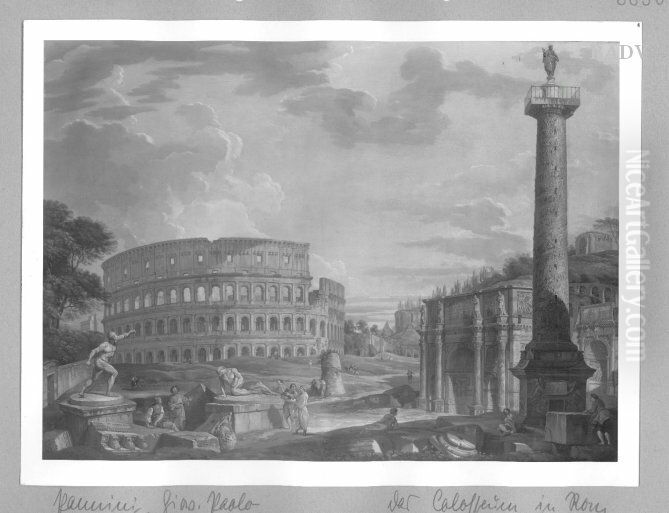 The ruin of Colosseum in Rome Oil Painting by Giovanni Paolo Panini