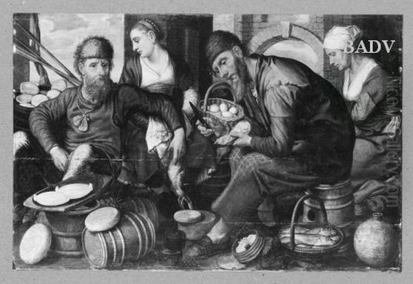 sellers of poultry and fishes Oil Painting by Pieter Aertsen