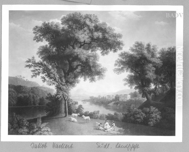 Sudliche Landschaft mit See und Staffage Oil Painting by Jacob Philipp Hackert