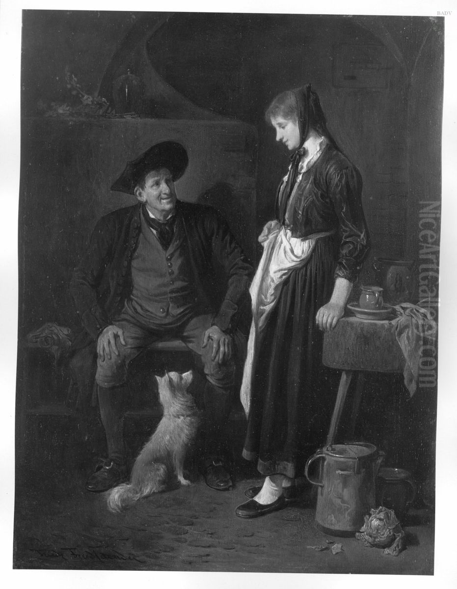Bauernpaar mit Hund Oil Painting by Friedrich Friedlander