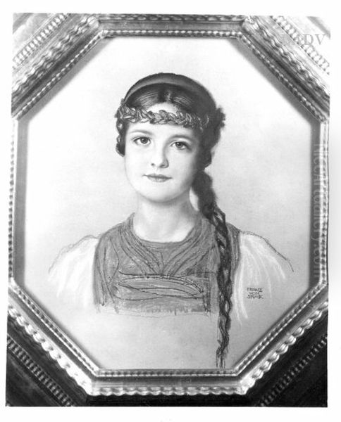 Junges Madchen mit Kranz (Brustbild, achteckig) Oil Painting by Franz Stuck