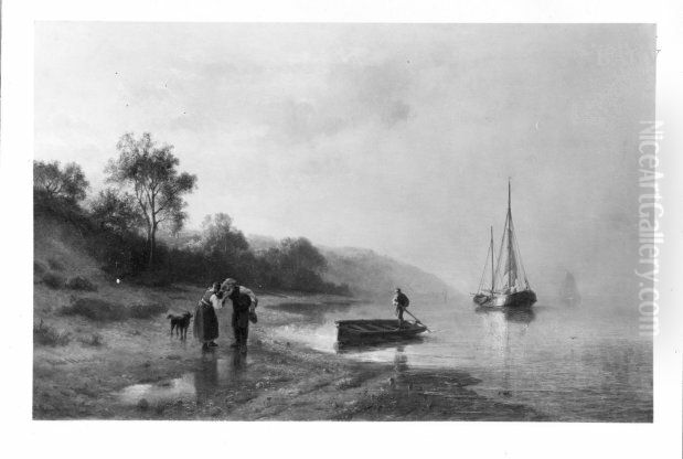 Landschaft mit Meereskuste und Fischerpaar Oil Painting by Rudolf Hardorff