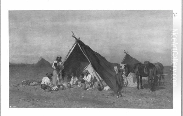 Encampment of Bohemians Oil Painting by August von Pettenkofen
