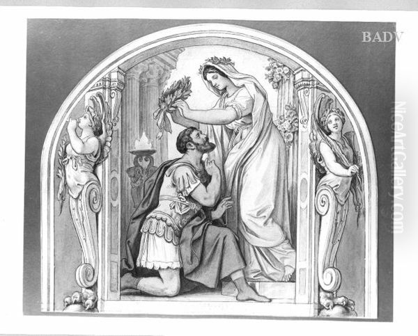 Szene aus der Vestalin von Spontini, Buhnendekoration Oil Painting by Moritz von Schwind