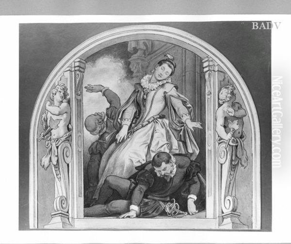 Szene aus den Hugenotten (Buhnendekoration ?) Oil Painting by Moritz von Schwind