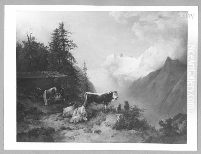 Mountain-cottage, near Gerlos-Zillertal Oil Painting by Friedrich Gauermann