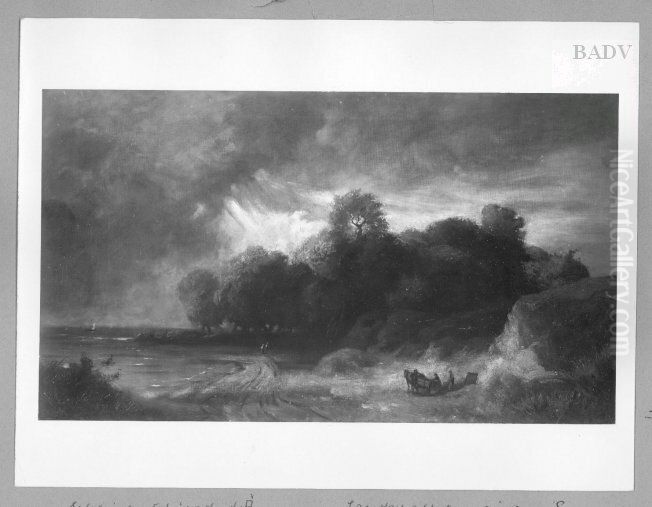 The border of a lake in storm Oil Painting by Eduard Schleich the Elder