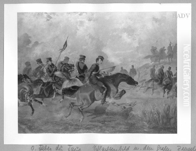 Schlachtenbild mit Graf Zeppelin Oil Painting by Otto Von Faber Du Faur