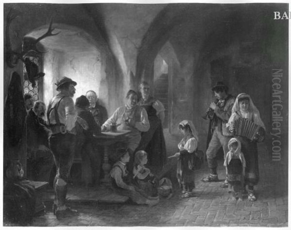 gipsies in an inn Oil Painting by Hugo Kauffmann