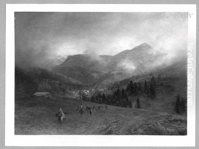 Montain-scenery with figures Oil Painting by Oswald Achenbach