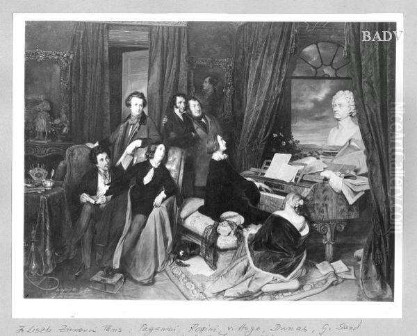 Liszt am Klavier Oil Painting by Josef Franz Danhauser