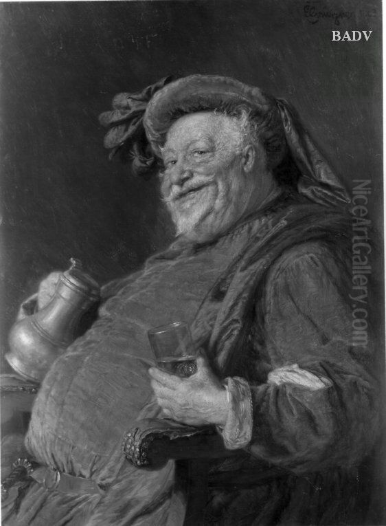 Falstaff (mit Zinnkrug und Glas) Oil Painting by Eduard Von Grutzner
