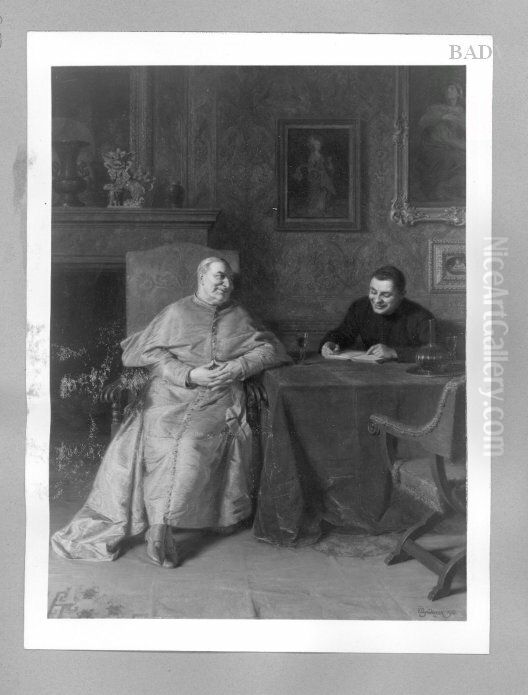 Kardinal und Monch in Unterhaltung Oil Painting by Eduard Von Grutzner