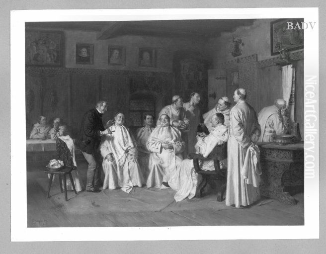 Shaving of priests Oil Painting by Eduard Von Grutzner