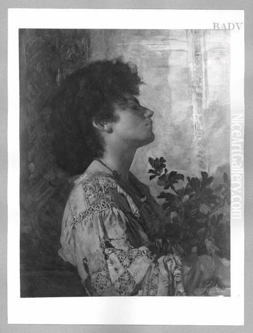 Italienerin (mit Blumen) Oil Painting by Hans Makart