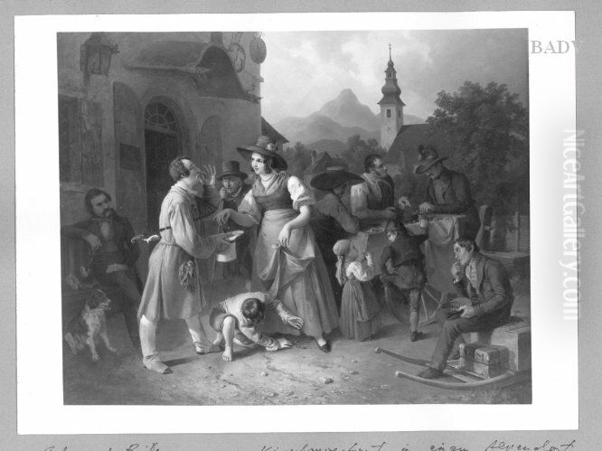 The Gift of cherries Oil Painting by Eduard Ritter