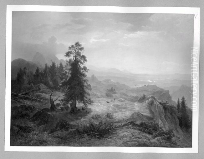 Gebirgslandschaft mit Kuhen Oil Painting by Eduard Schleich the Elder