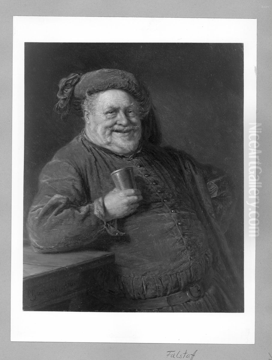 Man in historical costume with a cup Oil Painting by Eduard Von Grutzner