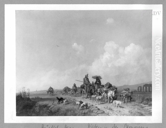 Landschaft mit Karawane (in der romischen Campagna) Oil Painting by Heinrich Burkel