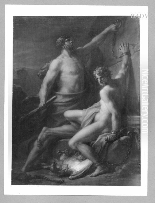 Heracles + Prometheus Oil Painting by Heinrich Fuger