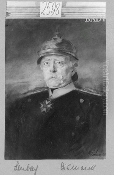 Portr. of Bismarck with helm Oil Painting by Lenbach Franz Von