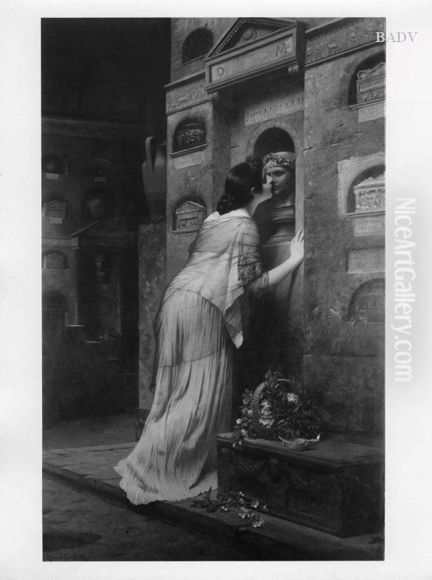 Unsterblichkeit, Romerin die Buste ihres Gatten kussend (Catull) Oil Painting by Hermann von Kaulbach