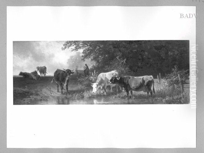 landscape with cows Oil Painting by Friedrich Voltz