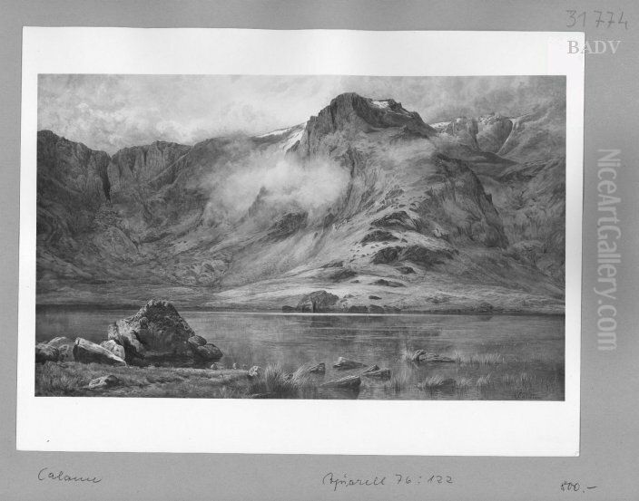 Gebirgslandschaft mit See im Vordergrund Oil Painting by Alexandre Calame