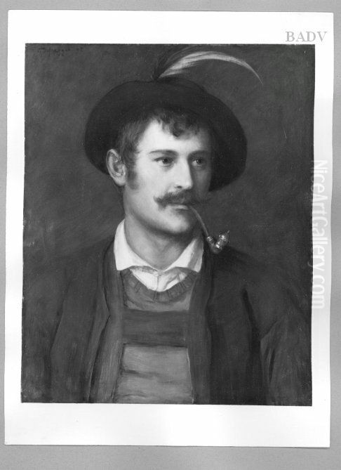 Tiroler Bauer mit Hut und Pfeife Oil Painting by Franz Defregger