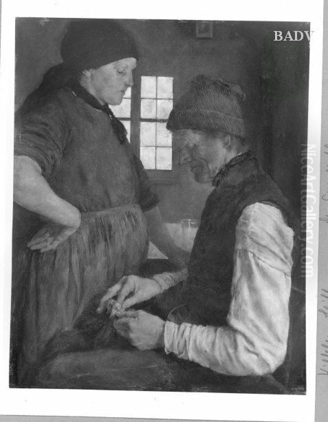 a Farmer couple Oil Painting by Wilhelm Leibl