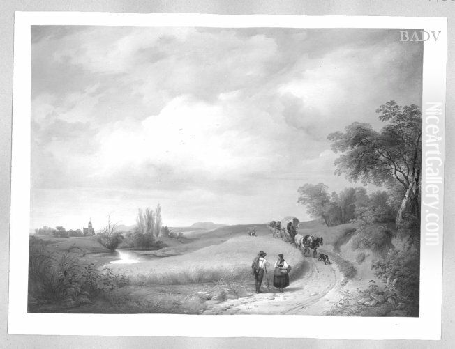 Landschaft mit Bauernwagen und zwei Figuren Oil Painting by Ignaz Raffalt