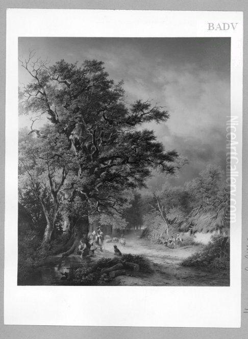 part of a forest with figures Oil Painting by George Gillis Haanen