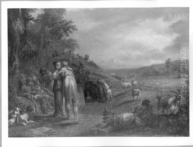 Jakob und Rahel Oil Painting by Joseph von Fuhrich