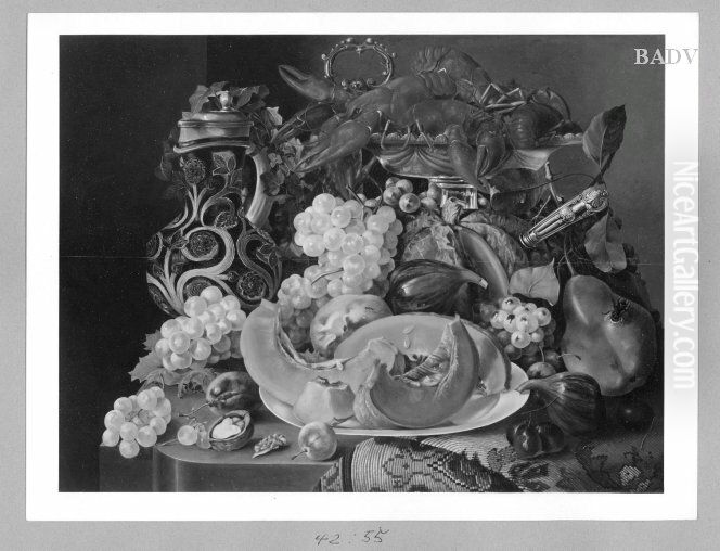 Stillleben mit Krebsen, Melone und Fruchten Oil Painting by Ferdinand Georg Waldmuller
