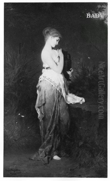 Junges Madchen mit Vase im Garten Oil Painting by Robert Beyschlag