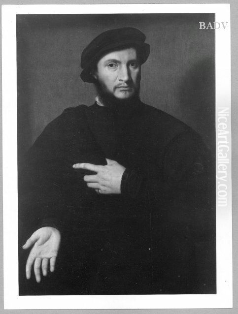 Portrait of a man with a moustache and fringe beard Oil Painting by Joos Van Cleve