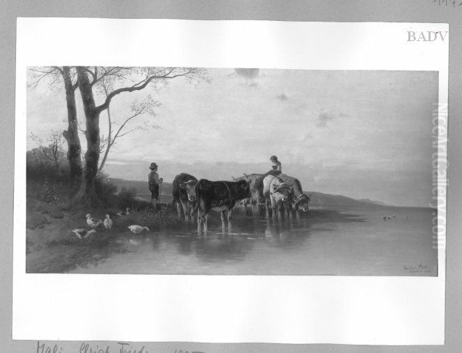 Heuwagen am Wasser Oil Painting by Christian Mali