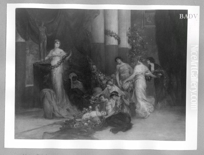 Opferfest Oil Painting by Friedrich August von Kaulbach