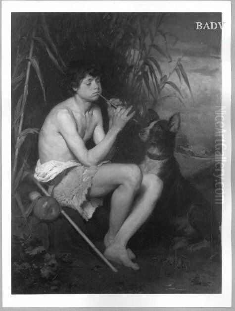 Young shepherd with dog Oil Painting by Franz Xaver Simm