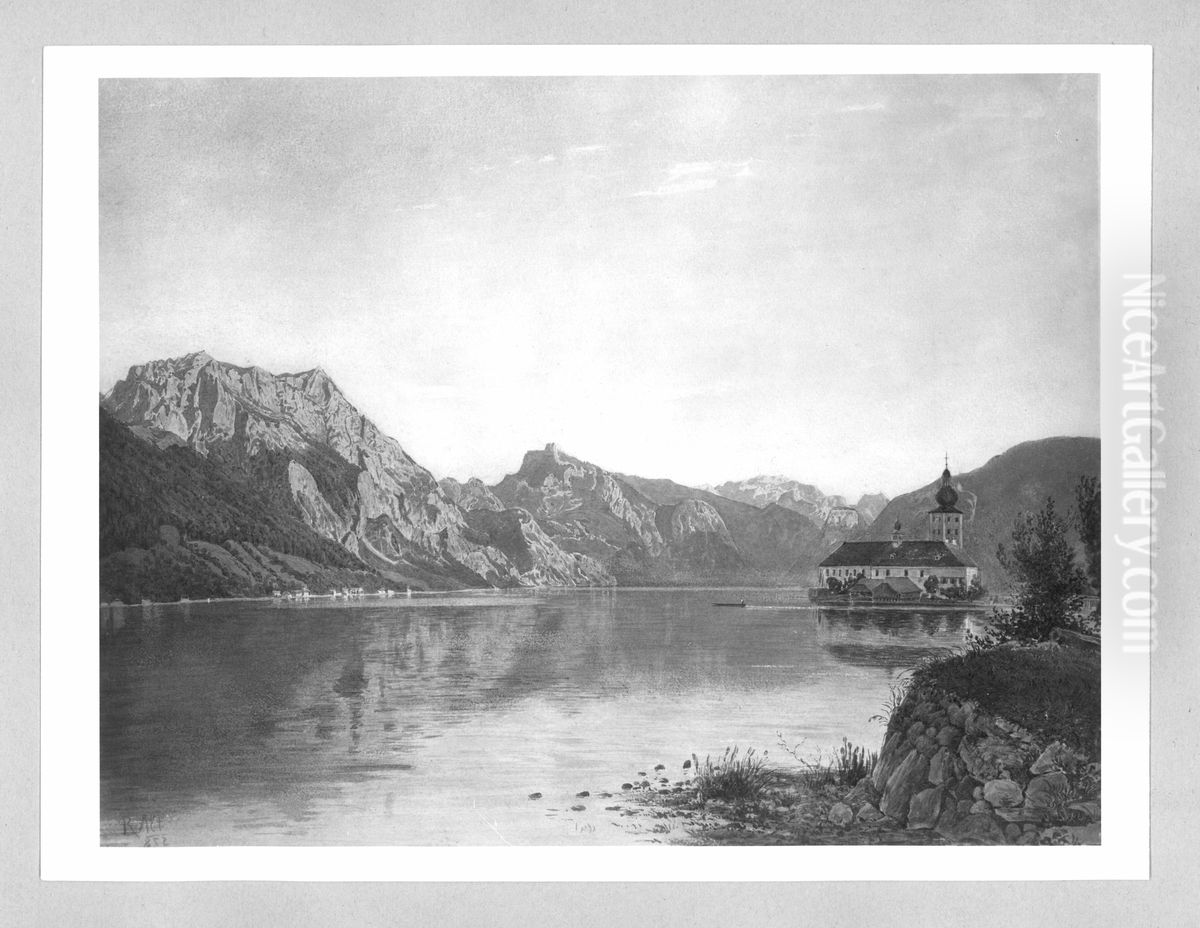 Traunsee mit Schloss Orth Oil Painting by Rudolf von Alt