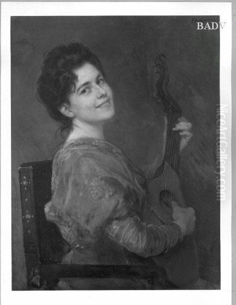 Damenbildnis mit Mandoline, Frieda Scotta Oil Painting by Friedrich August von Kaulbach