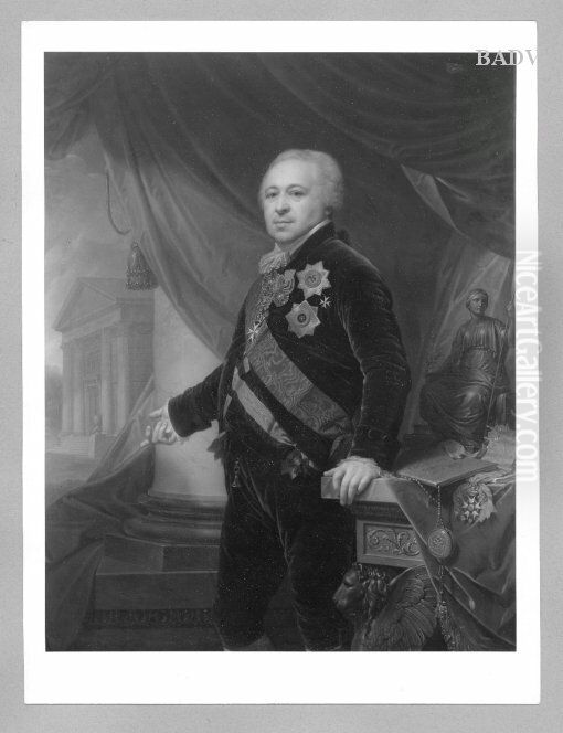portrait of a prince with the document of the peace of Tilsit 1807 Oil Painting by Johann Baptist von Lampi the Elder