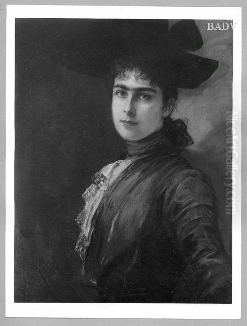 Portrat einer jungen Dame (mit grossem Hut) Oil Painting by Friedrich August von Kaulbach